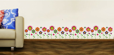 Happy Walls 10 Pretty Flowers Border Self Adhesive Sticker(Pack of 1)