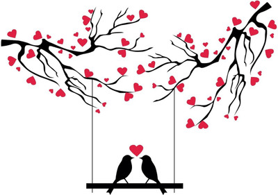 Iram 140 cm Designable “Love Birds on a Swing in a Tree ” Decorative Self Adhesive Sticker(Pack of 1)