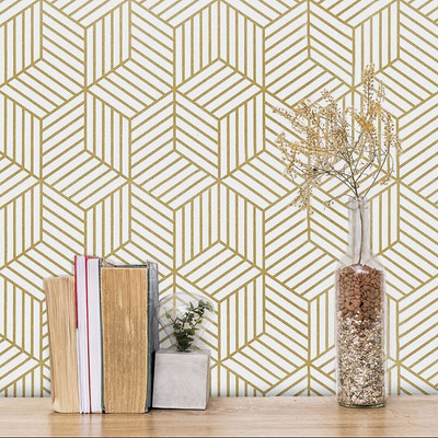 FOKRIM 300 cm ST- Gold Geometric Wallpaper 45x300cm Self Adhesive Sticker(Pack of 1)
