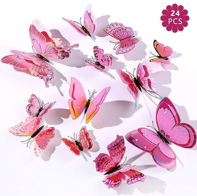 Shield plus 4.7 inch 3D Butterfly Wall Sticker Decoration Removable Artificial,Waterproof Magnetic Sticker(Pack of 24)