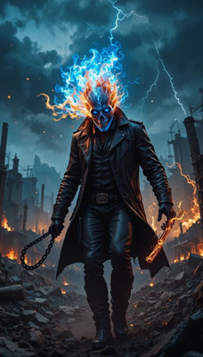 swaroopa 16.5 inch Ghost Rider A3 size non tearable sticker Self Adhesive Sticker(Pack of 1)