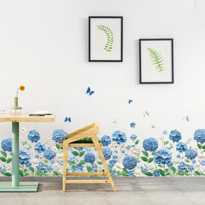 SmartWindow 50 cm Blue Skirting Hydrangea Butterfly Seamless Design Wall Sticker (50CM x 70CM) Self Adhesive Sticker(Pack of 1)