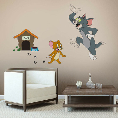 walkart 1 cm tom and jerry playing in their home design Removable Sticker(Pack of 1)