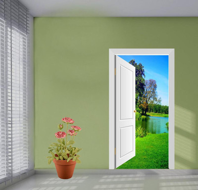 Archi Graphics Studio 58 cm Decorative Poster wall stickers green forest with river and green grass (PVC Vinyl Wall sticker Self Adhesive Sticker(Pack of 1)