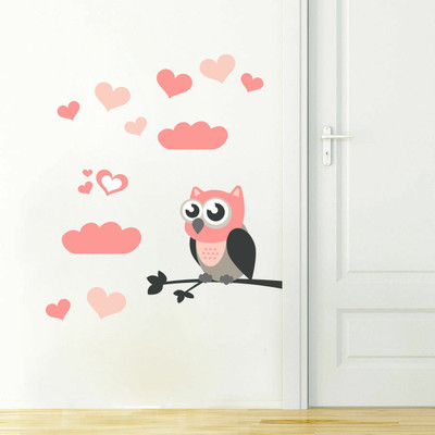 Art Kafe 56 cm Owl and Clouds Sticker ( Size :- 22 X 25 inch ) Self Adhesive Sticker(Pack of 1)