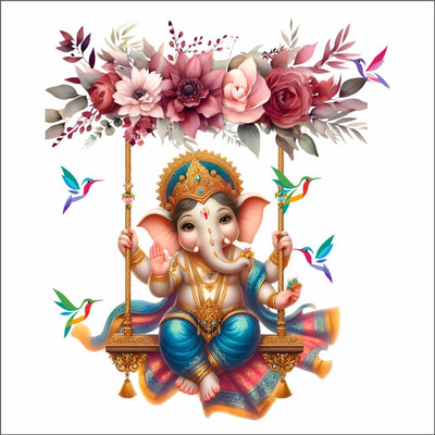 Vaishali Creation 12 inch decorative te god of ganesha wall sticker for home deor Reusable Sticker(Pack of 1)