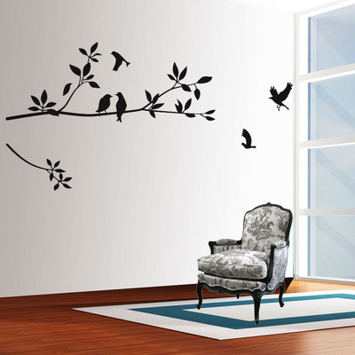 walkart 2.54 cm black branch with black crow Removable Sticker(Pack of 1)