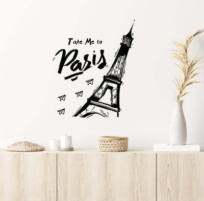 Xskin 27 cm Phrase Take Me To Paris Eiffel Tower Self Adhesive Sticker(Pack of 1)