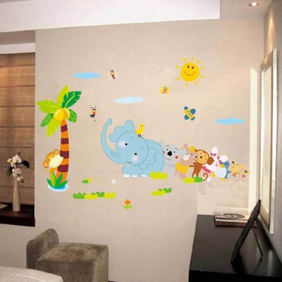 JAAMSO ROYALS 45 cm Animal Cartoon Self Adhesive Peel and Stick Wall Sticker (45 x 60 CM) Self Adhesive Sticker(Pack of 1)