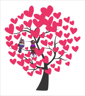 Lokeshcreative 16 inch Tree Sitting On Lovel Couple Birds Self Adhesive Sticker(Pack of 1)