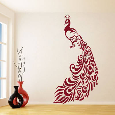 marvellous 75 cm m..brown peacock Self Adhesive Sticker(Pack of 1)