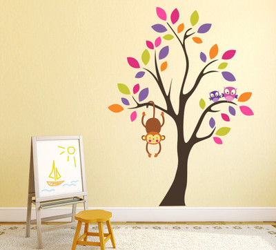 Wallme 130 cm Colorful Tree | Non-Reusable Stickers Self Adhesive Sticker(Pack of 1)