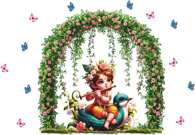 STICKER STUDIO 51 cm Religious Little Krishna with Butterflies Wall Sticker Self Adhesive Sticker(Pack of 1)