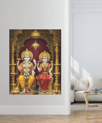 GLOBAL GRAPHICS 56 cm Laxmi ji or Vishnu Ji Beautifull Wall Poster-Wall Sticker For Pooja Room Self Adhesive Sticker(Pack of 1)