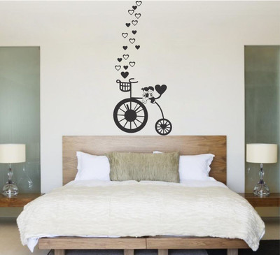 SHAH CREATION 120 cm Couple Sitting On Bicycle Wall Sticker Self Adhesive Sticker(Pack of 1)