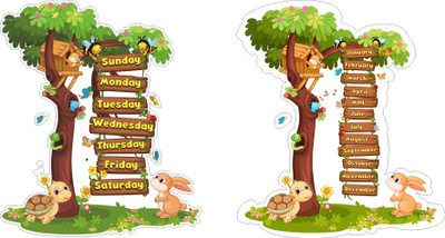 Design Decor 60 cm Design Décor Month & Week days With tree For Learn Kids Self Adhesive Sticker(Pack of 1)