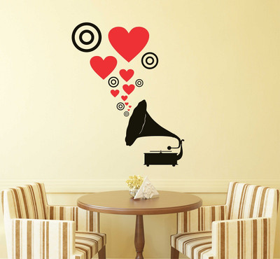 Hanu 85 inch Gramophone with heart | Non-Reusable Sticker Self Adhesive Sticker(Pack of 1)
