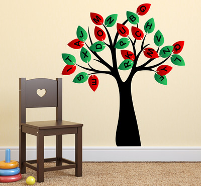 MIIKOR 100 cm Alphabets Tree | Non-Reusable Stickers Self Adhesive Sticker(Pack of 1)