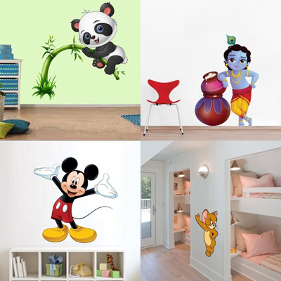GharKraft 95 cm Combo of 4 Wall Sticker Cute Panda On Tree-(90 X 95 Cms) Reusable Sticker(Pack of 4)