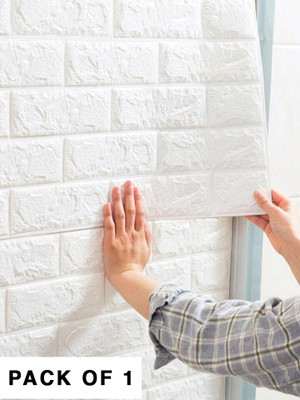 Onbet 77 cm 3D Foam White Brick Self Adhesive Sticker Self Adhesive Sticker(Pack of 1)