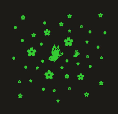 DreamKraft 25 cm Glow in Dark Radium Butterfly Floral Wall Sticker Glow in the Dark Sticker(Pack of 1)