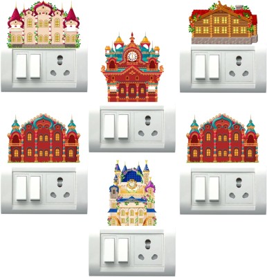 Sk decals bazar 10.16 cm House Design Switch Board Sticker Kids Room Self Adhesive Sticker(Pack of 6)