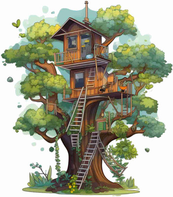 SkyOlla 60 cm Tree House Sticker – Self Adhesive Vinyl Décor for Kids’ Room, Nursery Room Self Adhesive Sticker(Pack of 1)