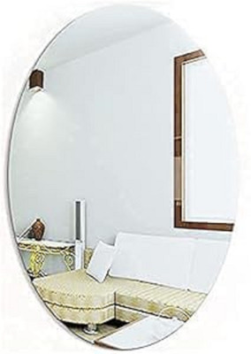 DKBENTERPRISE 18 inch Oval Shape Adhesive Mirror Sticker for Wall on Tiles Bedroom Living Room Self Adhesive Sticker(Pack of 1)