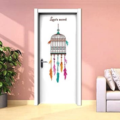 JAAMSO ROYALS 100 cm Cartoon Bird Cage Feather ' Wall Sticker (50CM X 70CM) Removable Sticker(Pack of 1)