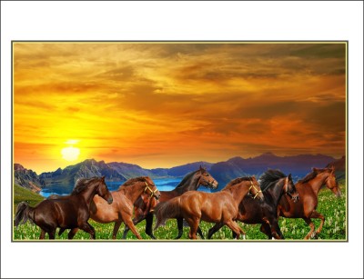 JUSDECOR 76 cm Vastu A 7 Seven Running Horse Golden Wall Sticker Poster Size 76X45 Cm Self Adhesive Sticker(Pack of 1)