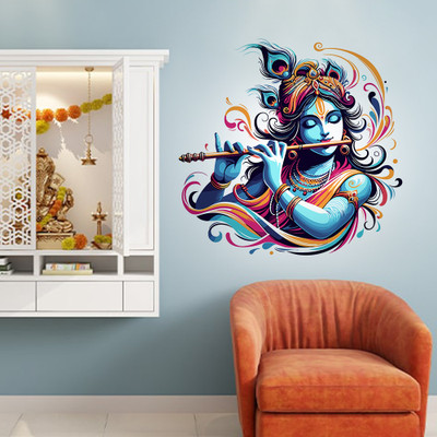 COLOURED WINGS 60 cm Murli Krishna Designs of Wall Stickers for Home Decoration Self Adhesive Sticker(Pack of 1)