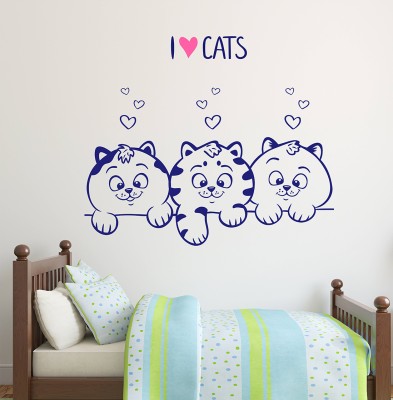 HAPPYSTICKY 70 cm I LOVE CATS Removable Sticker(Pack of 1)