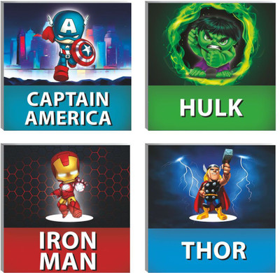 voorkoms 18 inch Superhero Wall Art Set Of 4 Captain America, Iron Man, Thor & Hulk Cartoon Self Adhesive Sticker(Pack of 4)