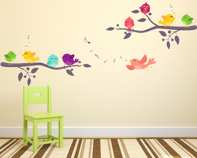LANSTICK 45 cm Colorful Tree with birds wallsticker Self Adhesive Sticker(Pack of 1)