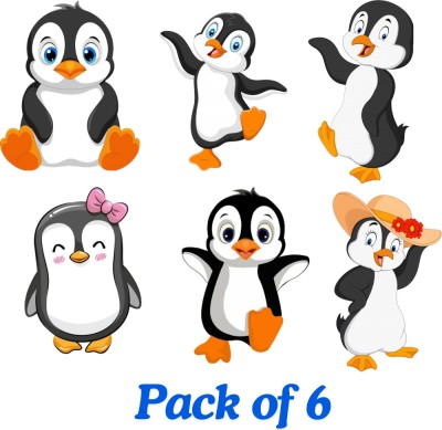 Nile Gallery 5 inch Cute Adorable Penguins Switch Panel Stickers For Home Office Kids Room Self Adhesive Sticker(Pack of 6)