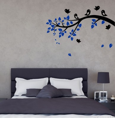 Divine Printry 90 cm Size, Tree With Leaf and Birds Wall Self Adhesive Sticker(Pack of 1)