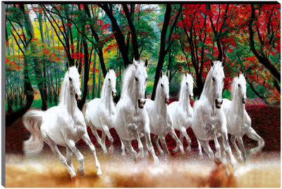 saf 45.72 cm 7 Running horses Vastu UV textured self adeshive modern art MDF painting sticker Self Adhesive Sticker(Pack of 1)