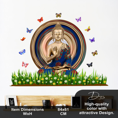 DivineDesigns 61 cm Buddha with Butterflies Wall Sticker Self Adhesive Sticker(Pack of 1)