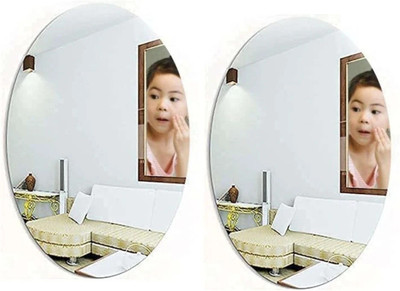 RuHaNest 20 cm Oval Shape Sticker Mirror Self-Adhesive Plastic Mirror Flexible Oval Self Adhesive Sticker(Pack of 2)