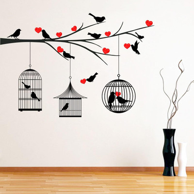 Yalin 95 cm Nature's Heartbeat : Birds and Cages in Harmony Self Adhesive Sticker(Pack of 1)