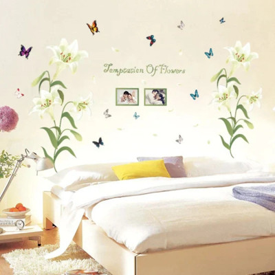 SmartWindow 60 cm Lily Flower Wall Sticker Photo Frame Murals Temptation of Flowers (60CM x 90CM) Self Adhesive Sticker(Pack of 1)