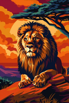 swaroopa 16.5 inch Lion Tiger Animals A3 size non tearable sticker Self Adhesive Sticker(Pack of 1)