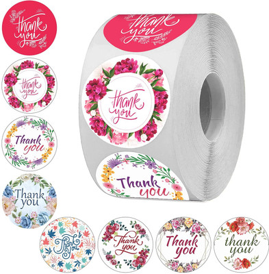LPV TRADERS 1.5 inch 500 Pieces Round Multi Designs Thank You Floor Stickers Self Adhesive Sticker(Pack of 1)