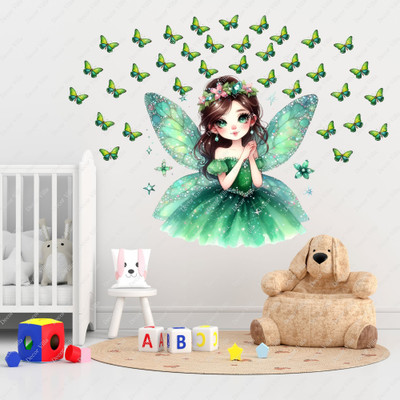 Decor Villa 48 cm Fairy With beautifull Butterflies Removable Sticker(Pack of 1)