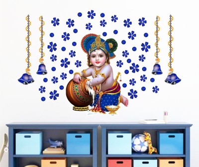 DivineDesigns 46 cm Shree Krishna with Leaves & Bells Wall Sticker Self Adhesive Sticker(Pack of 1)