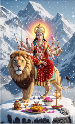 Archi Graphics Studio 61 cm Divine Goddess Durga on Lion – Himalayan Glory Self Adhesive Sticker(Pack of 1)