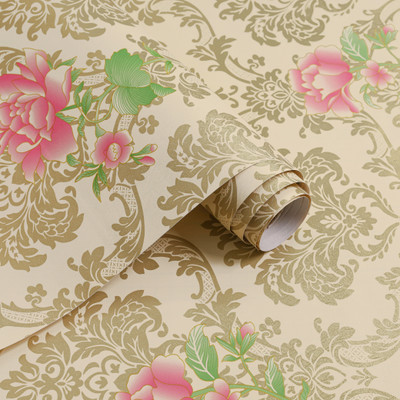 Anna Stella 304.8 cm Gold Rose Damask Waterproof Wallpaperr for Royal Looking (304.8 x 45.72 cm) Self Adhesive Sticker(Pack of 3)