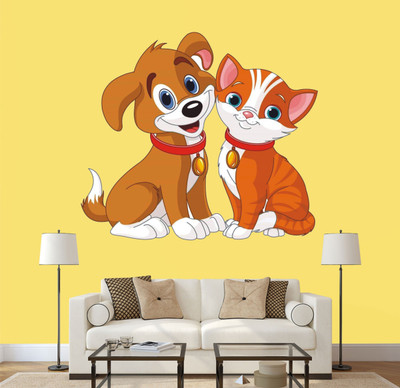parth decor 60 cm CAT & DOG WALL STICKER (60X52) CM Self Adhesive Sticker(Pack of 1)