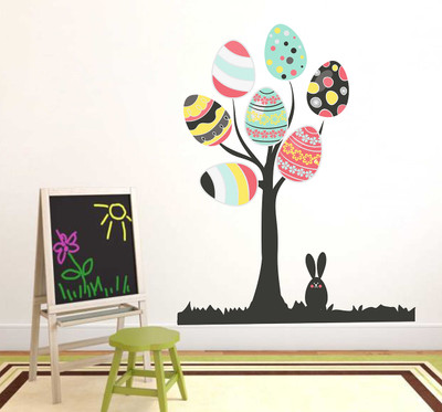 MIIKOR 90 cm Design Eggs Tree | Non-Reusable Stickers Self Adhesive Sticker(Pack of 1)