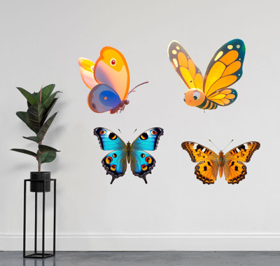 SAJAOHATKE 60 cm Set of 4 Butteflies Self Adhesive Sticker(Pack of 1)